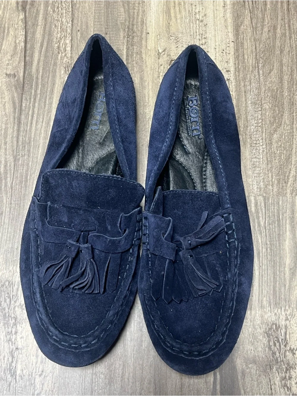 Born Navy Blue Suede Tassel Loafers Women’s Size 8M